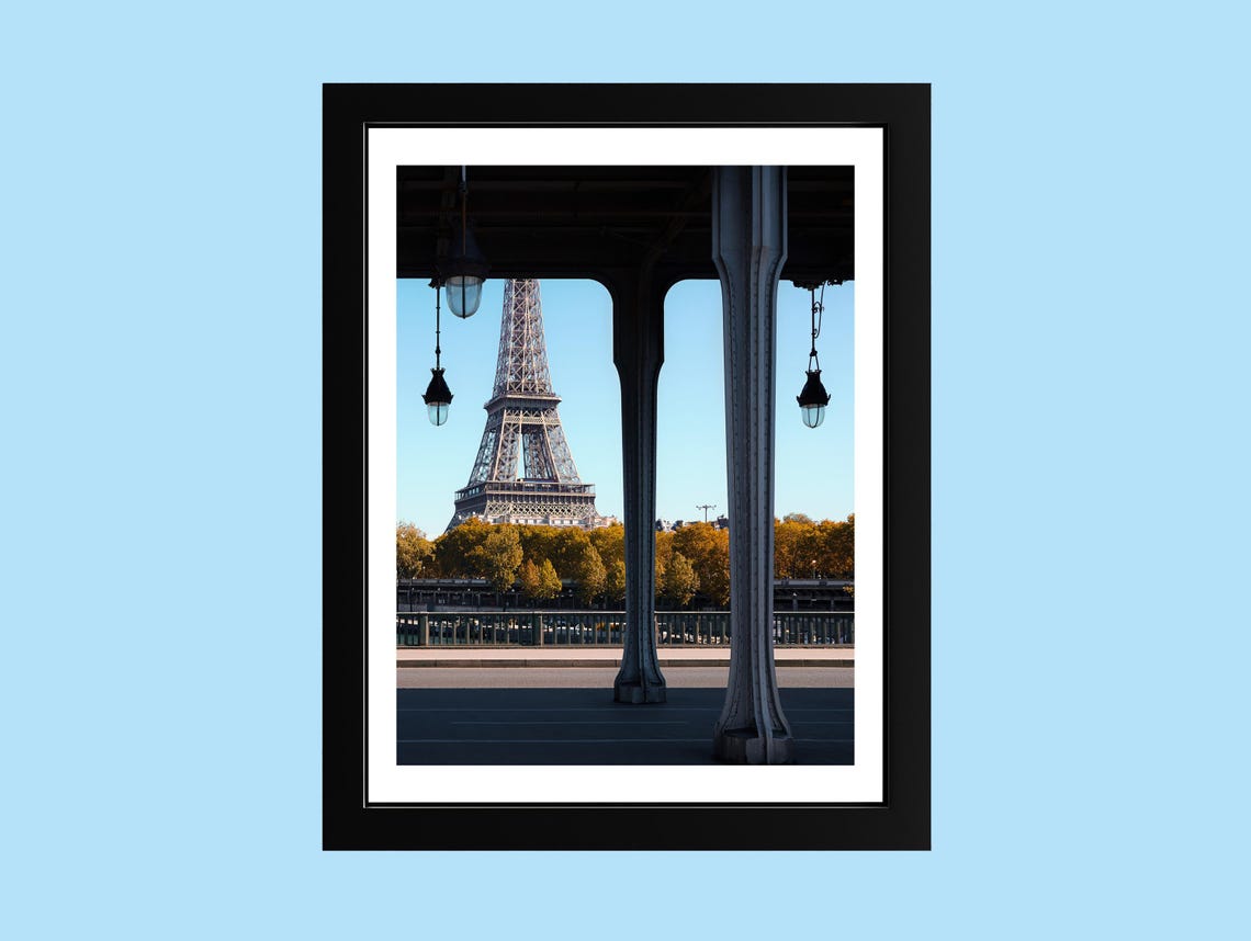Eiffel Tower Paris Framed By Bridge Columns Autumn Photography Poster