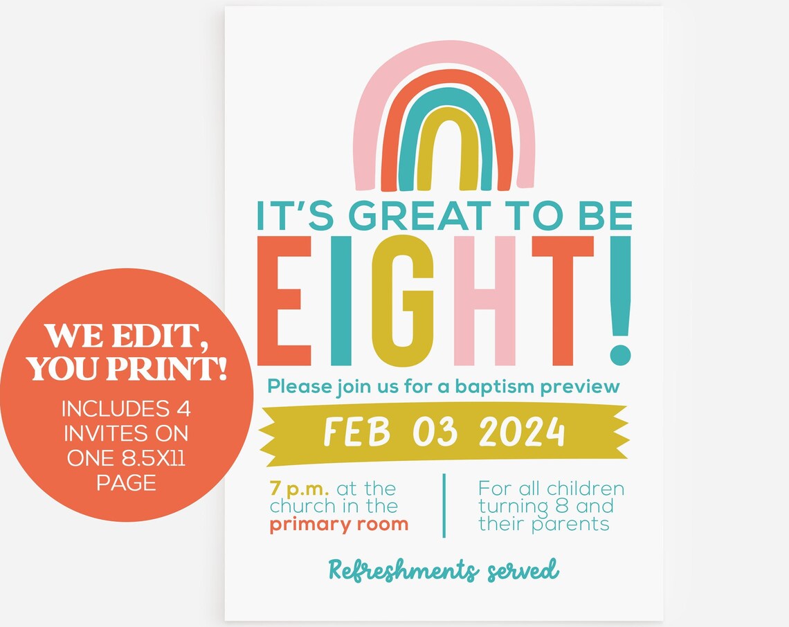 Its Great To Be 8 LDS Baptism Invitation Art Print