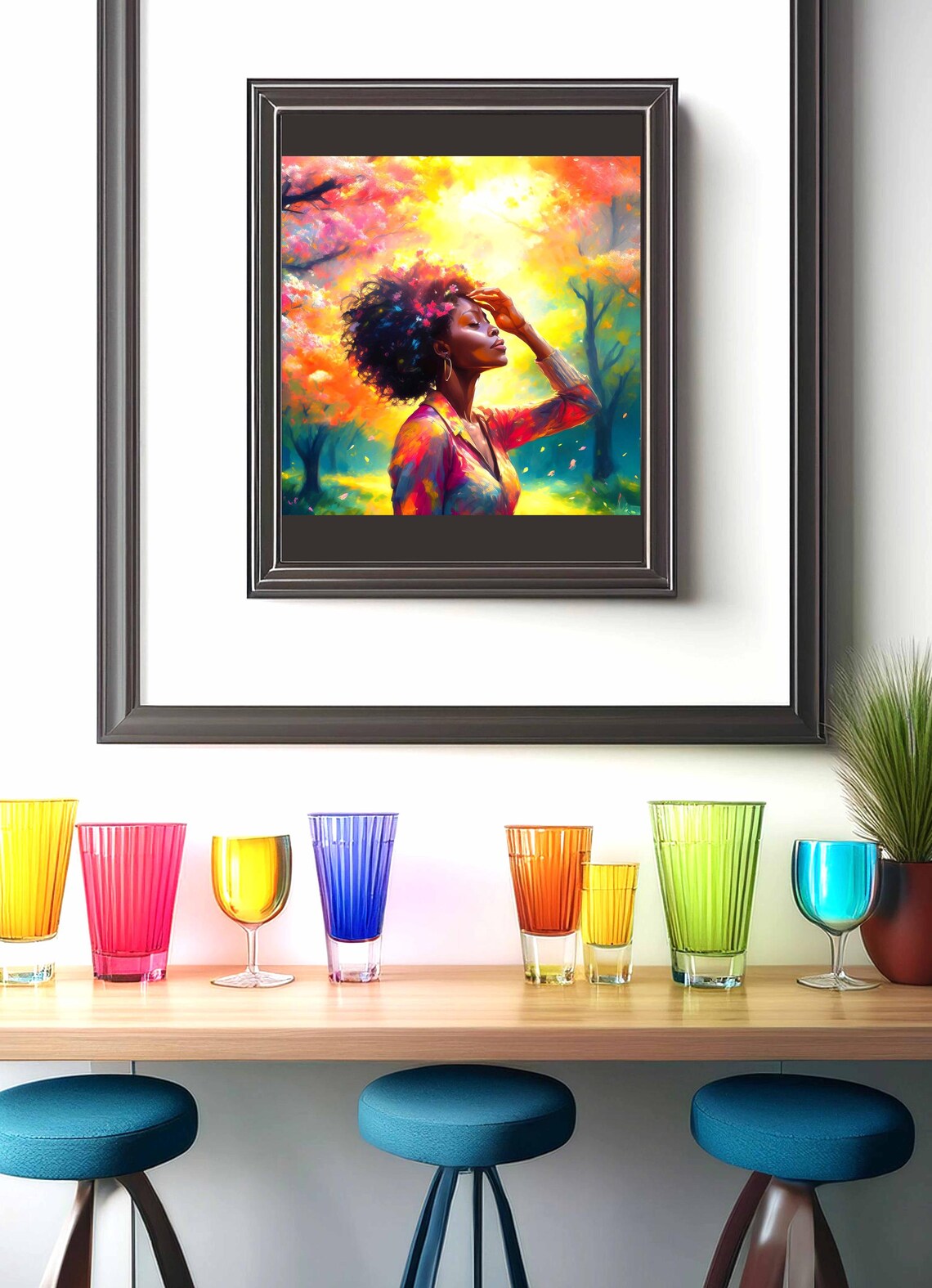 Woman Basking Under Colorful Blossom Trees In Spring Light Poster - Image 2