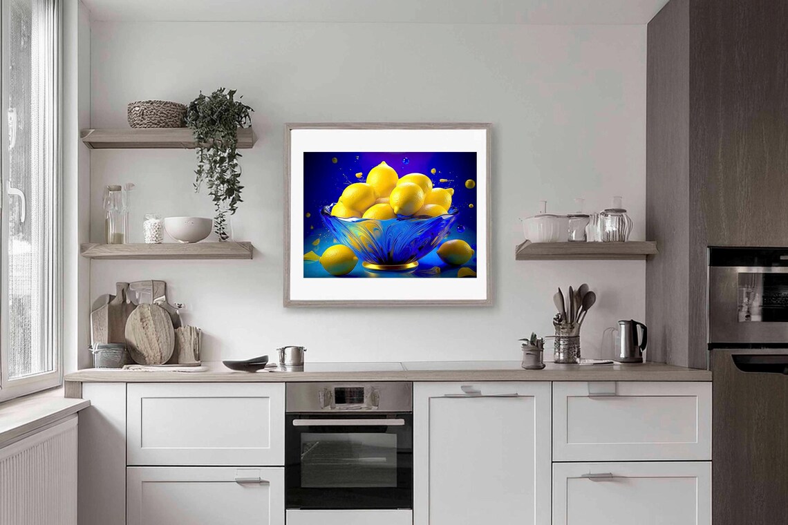 Image Print Mural Lemon Decoration Kitchen Picture Image Template Birthday Gift Idea Blue Yellow Color Contrast Fruit - Image 2