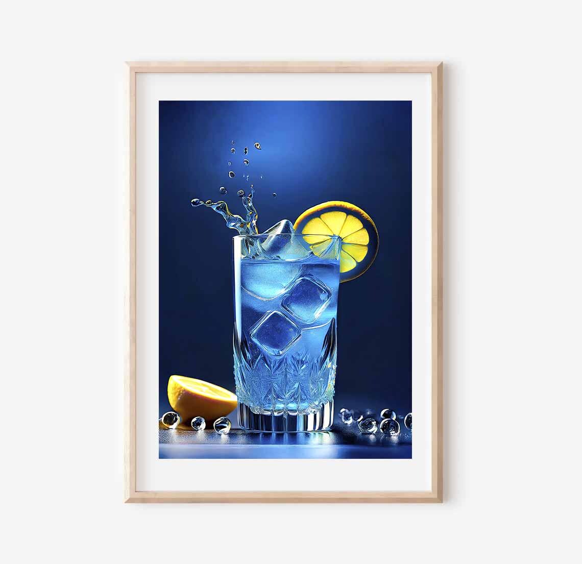 Blue Curacao Cocktail With Splash Lemon And Ice Blue Bar Poster