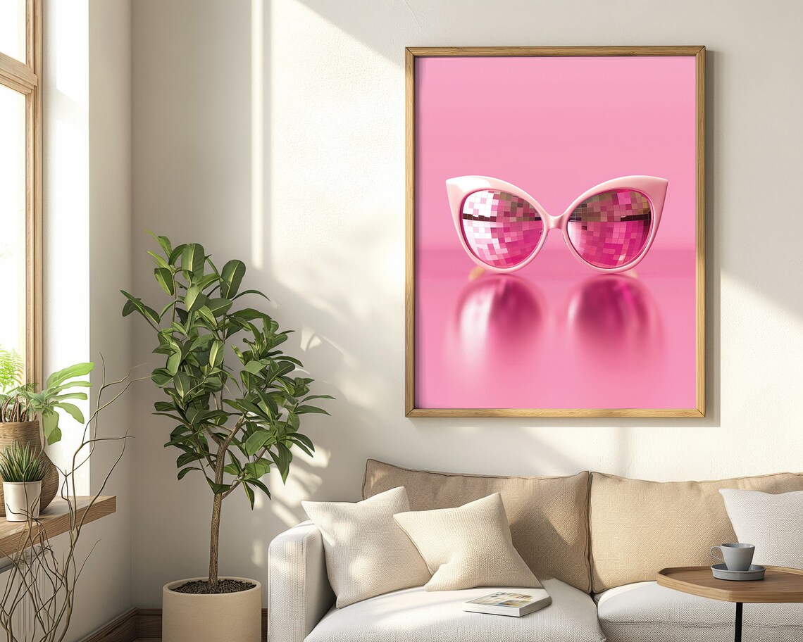 Pink Cat Eye Sunglasses Disco Ball Lenses Retro Glam Party Poster - Image 4