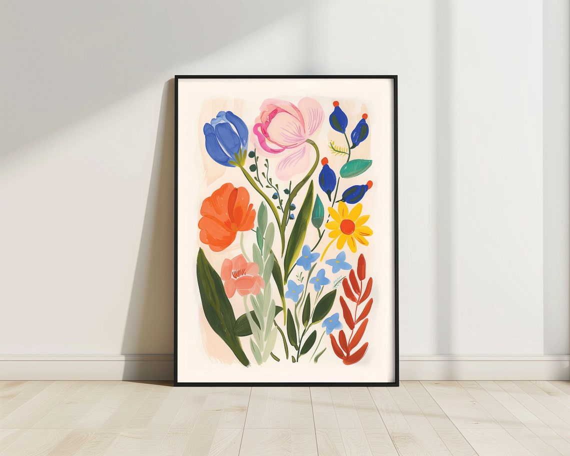 Colorful Wildflower Blossom Bouquet Painterly Floral Wall Art