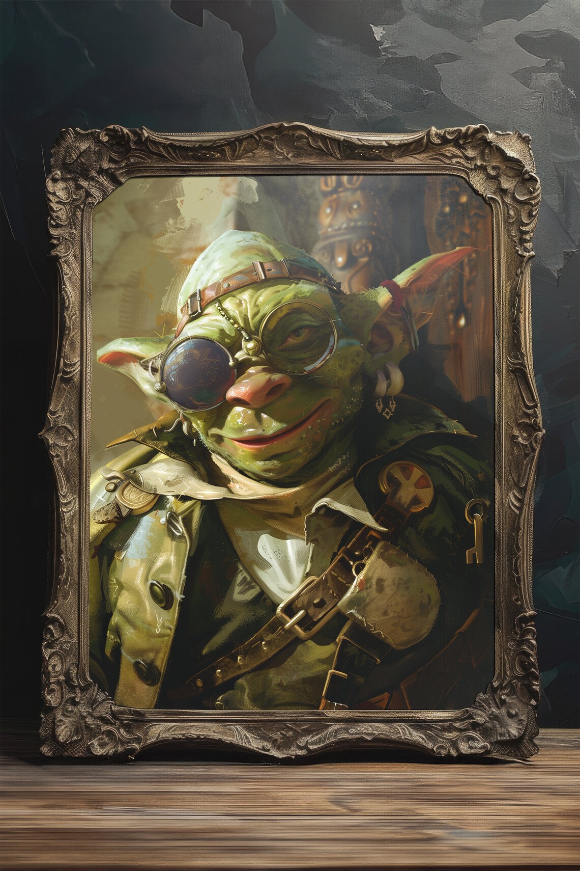 Charismatic Green Goblin Glasses Keys Whimsical Fantasy Art Poster - Image 2