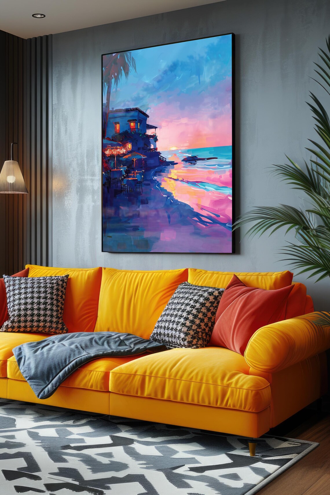 Sunset Beach Bar Tropical Palm Coastal Landscape Painting Poster - Image 4