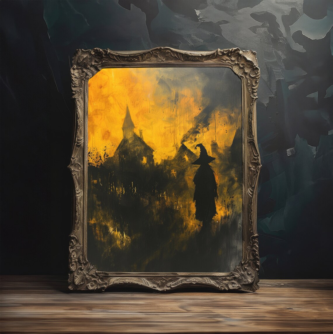 Witch And Chapel Golden Night Vintage Dark Academia Art Poster - Image 4