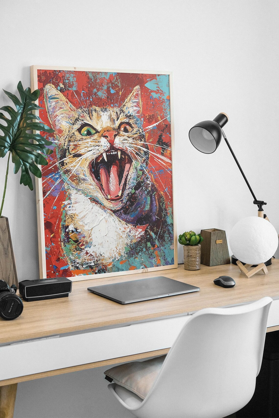 Feisty Cat Mouth Open Pop Art Poster Vibrant Bold Feline Portrait Decor - Image 2