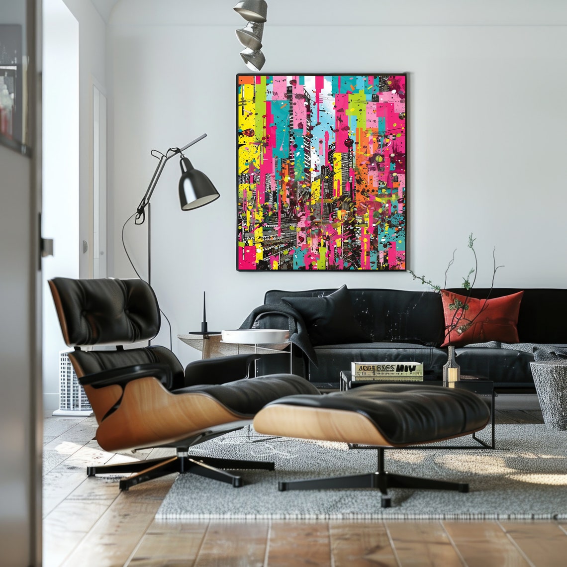 Colorful Pop Art Cityscape Neon Drip Paint Skyscraper Poster - Image 2