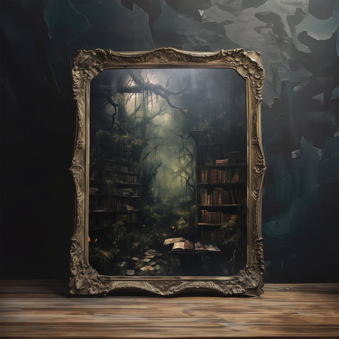 Cottagecore Forest Library Painting, Dark Academia - Image 2