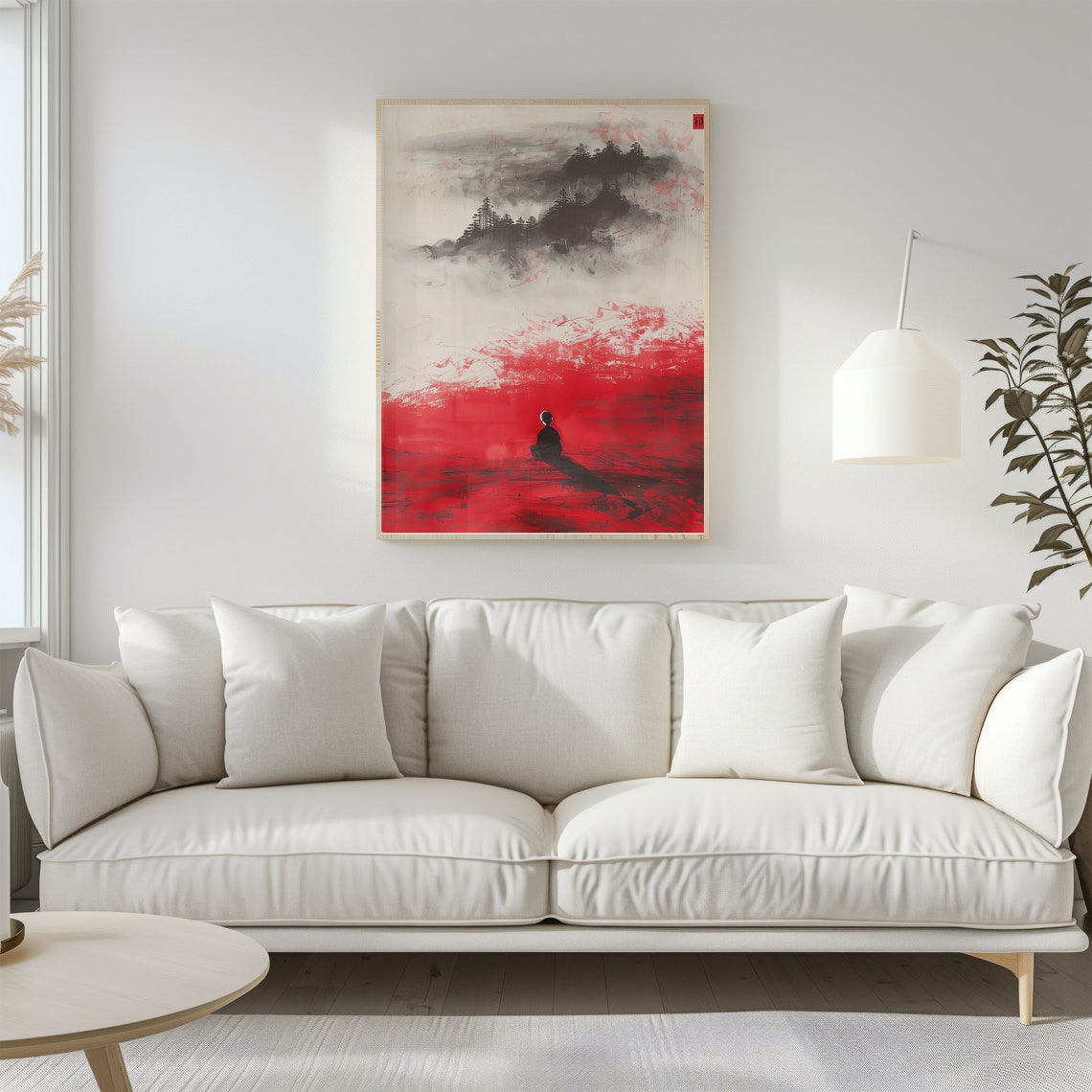 Red And Black Minimalist Figure Abstract Japanese Art Poster - Image 3