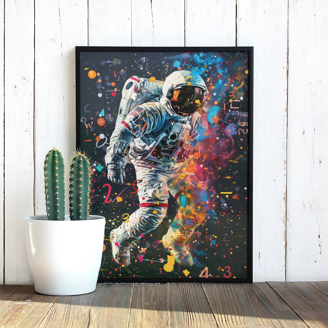 Colorful Astronaut Floating in Cosmic Paint Splatter Space Poster - Image 3