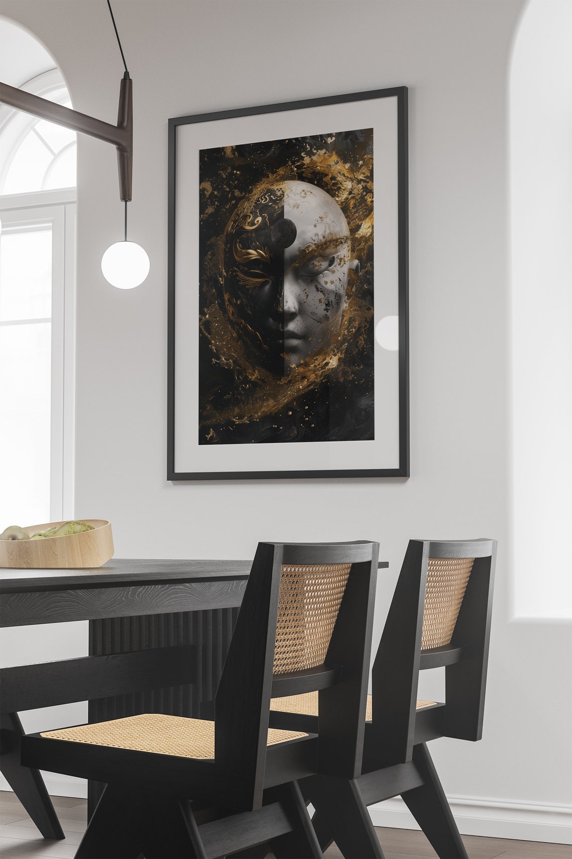 Yin Yang Split Face Gold Mask Black White Elegant Art Poster - Image 2