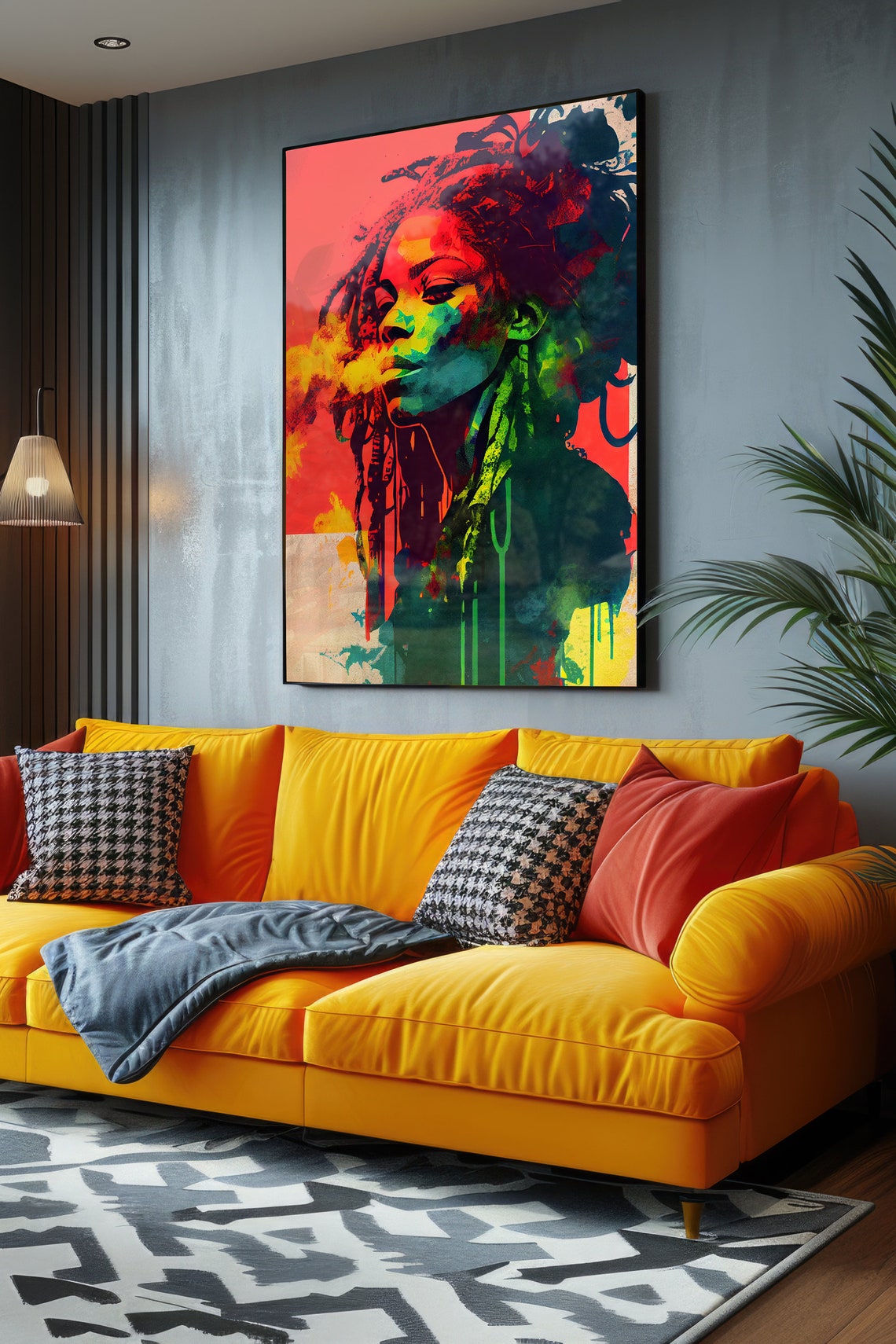Jamaican Women Portrait Acrylic Style Wall Art Abstract Art Bold Collage Instant Rastafari Style Dreadlocks - Image 4