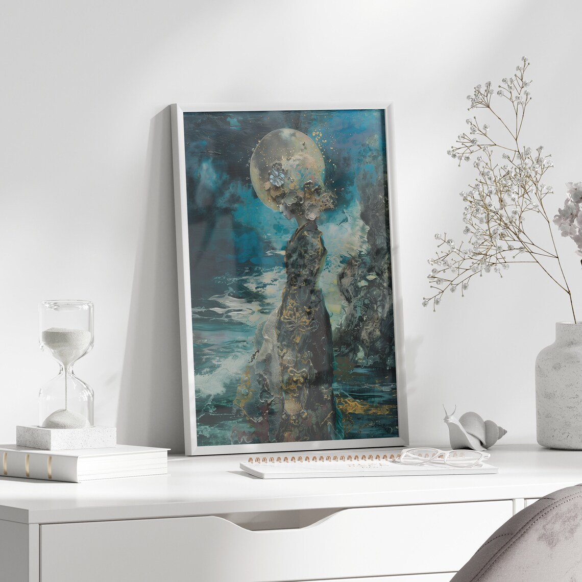 Moon Halo Woman In The Sea Abstract Japanese Fantasy Art Poster - Image 4