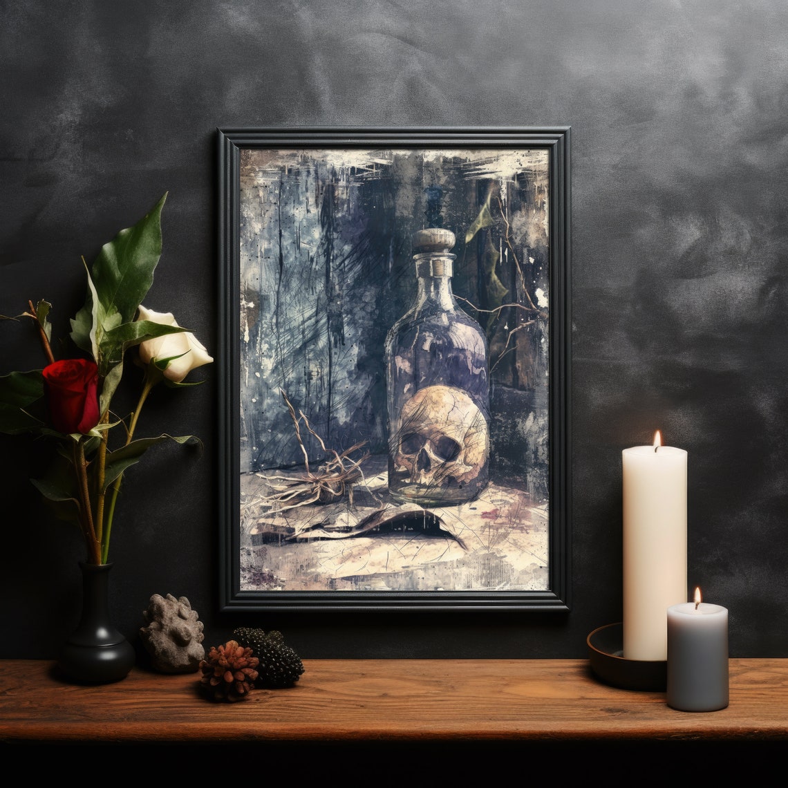 Skull In Potion Bottle Dark Magic Painting Witchcore Wall Decor Print - Image 2
