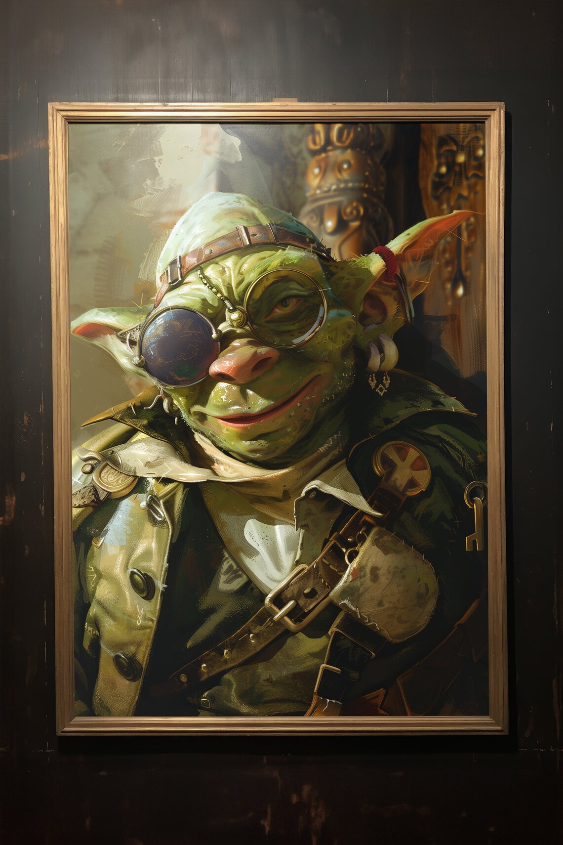 Charismatic Green Goblin Glasses Keys Whimsical Fantasy Art Poster - Image 3