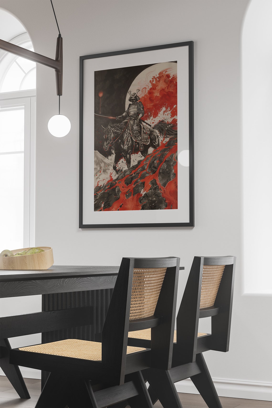 Samurai Warrior On Horseback Art Mount Fuji Red Black Ink Poster - Image 3