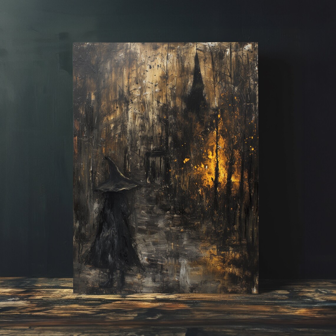 Witch In Burning Forest Dark Ornate Gothic Oil Painting Poster - Image 4