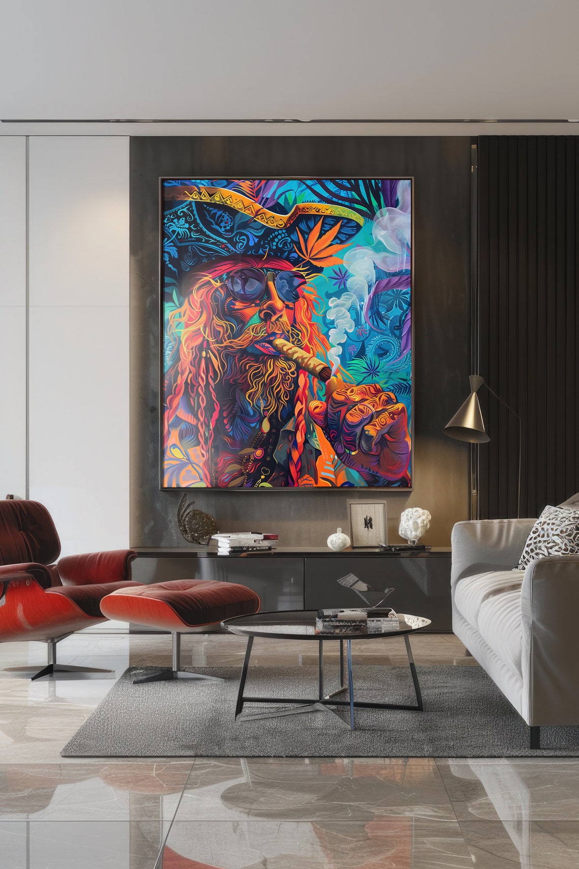 Colorful Caribbean Pirate Portrait Cigar Psychedelic Pop Art Print - Image 2