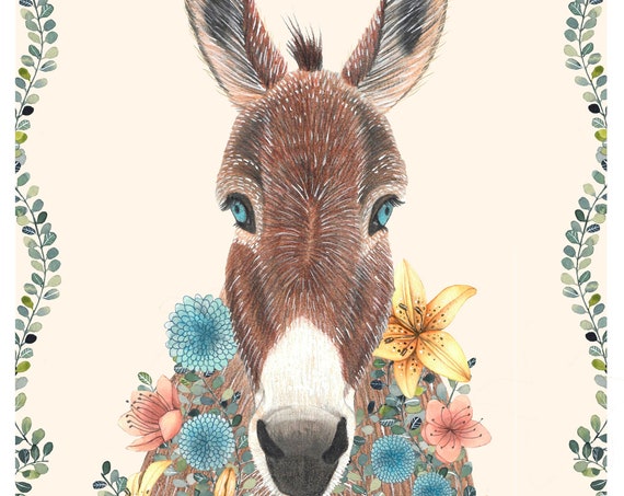 Nursery Farm Animals Donkey Print For Baby Room Decor Animal Illustrations Cute Poster Floral Gifts