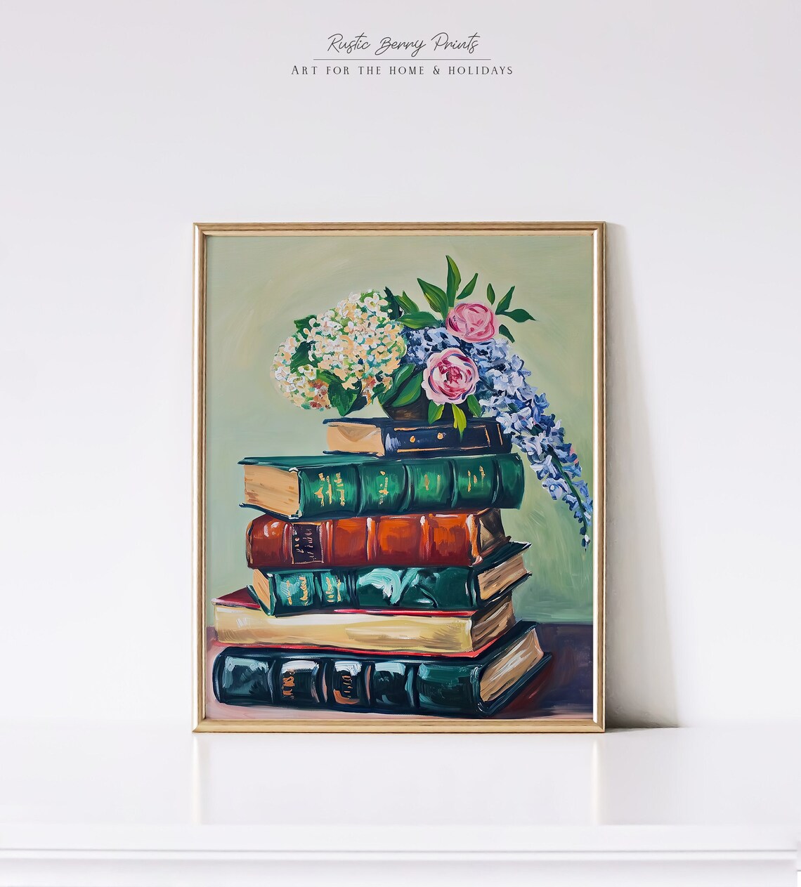 Colorful Leather Books Roses Lilac Spring Floral Oil Painting Poster