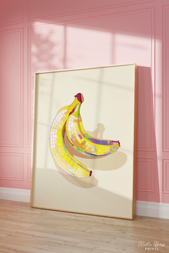 Disco Bananas Art Print Wall Art Poster Glam Disco Ball Bananas Preppy Trendy Kitchen Wall Art