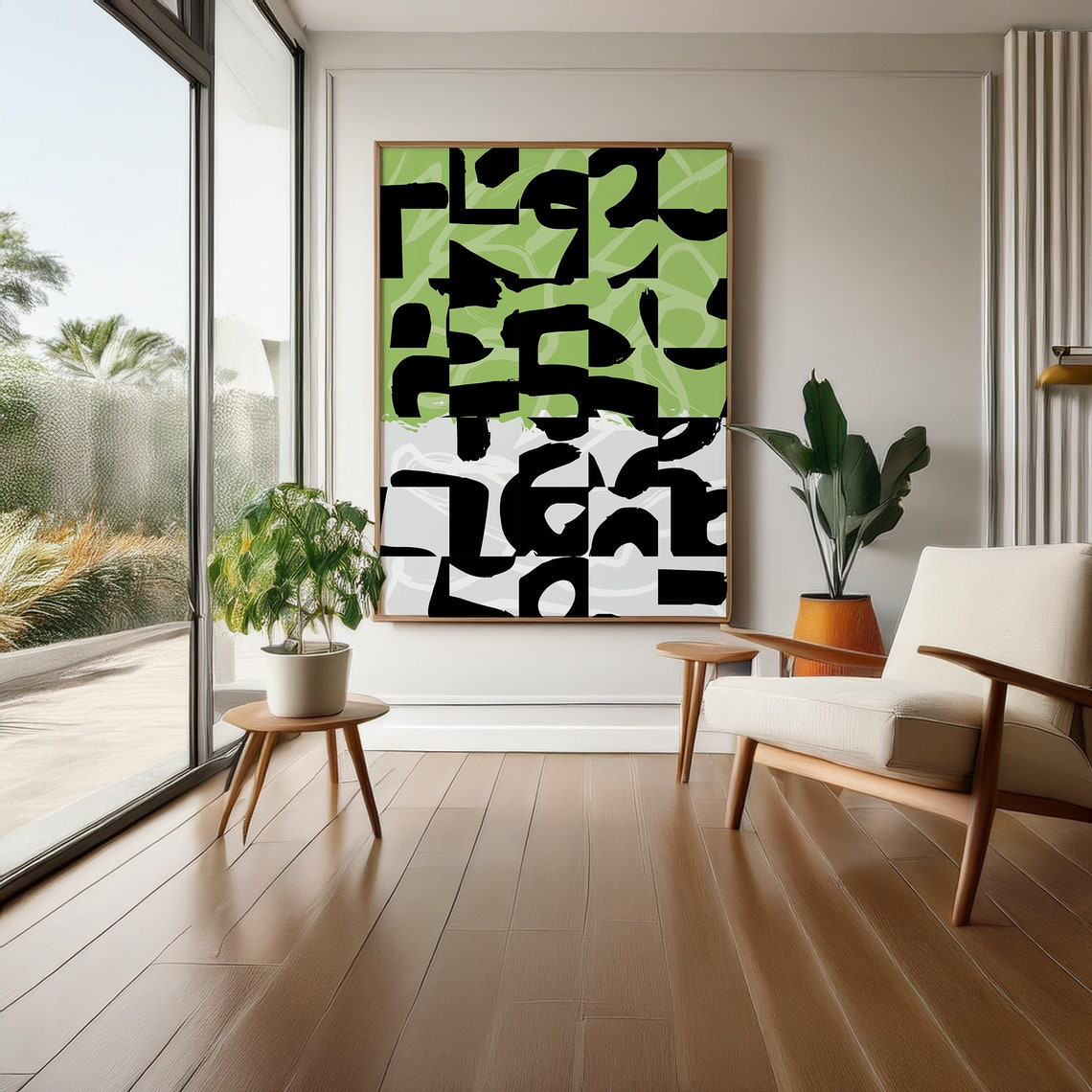 Bold Black Lime Green Geometric Abstract Modern Decor Poster - Image 2