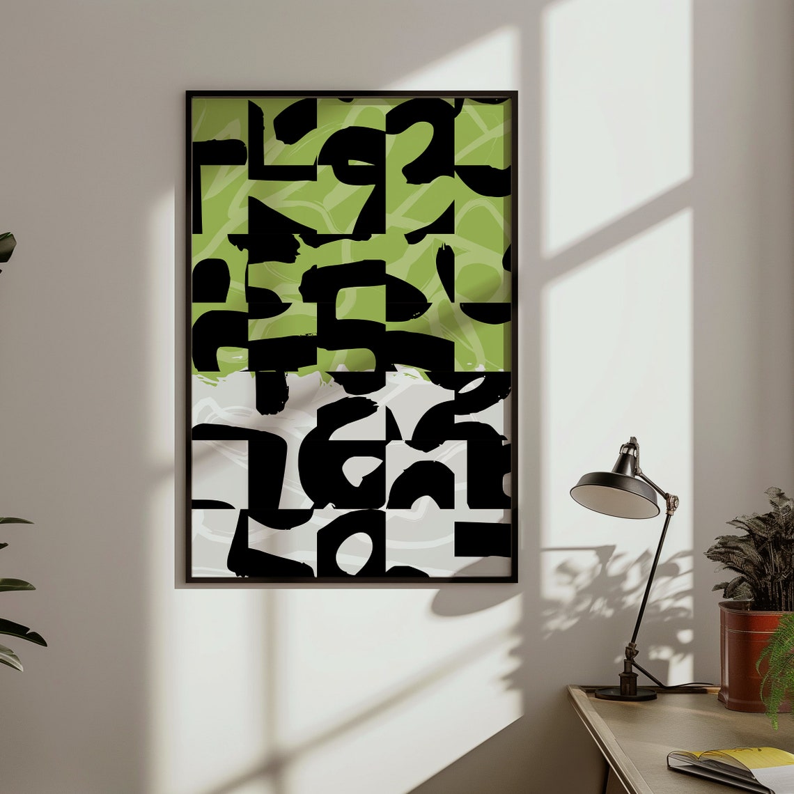Bold Black Lime Green Geometric Abstract Modern Decor Poster