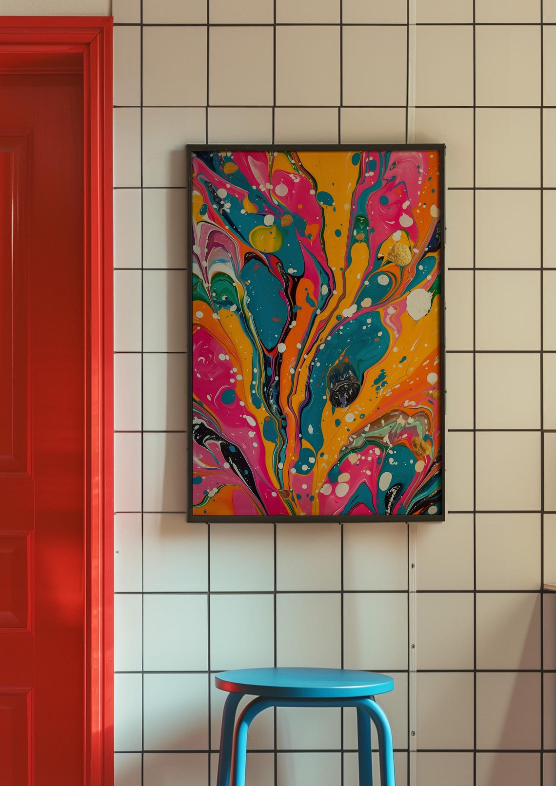 Colorful Fluid Marble Abstract Painting Pink Orange Teal Swirl Poster - Image 3