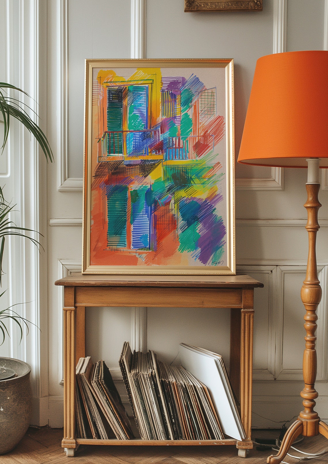 Vibrant Architectural Balcony Facade Sketch Colorful Modern Poster - Image 2