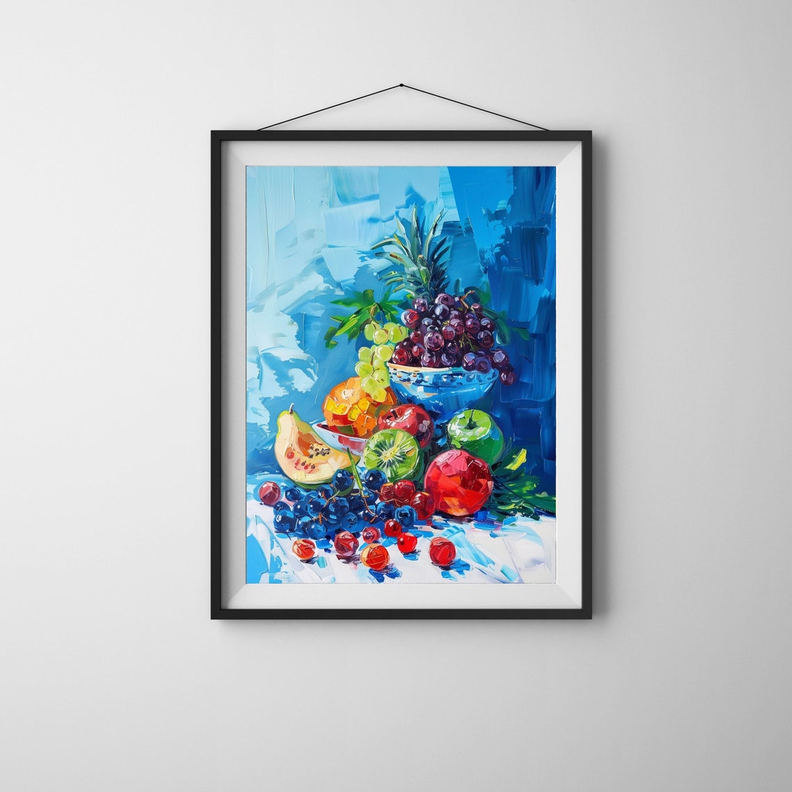 Overflowing Colorful Fruit Still Life Bowl on Blue Background Poster - Image 6