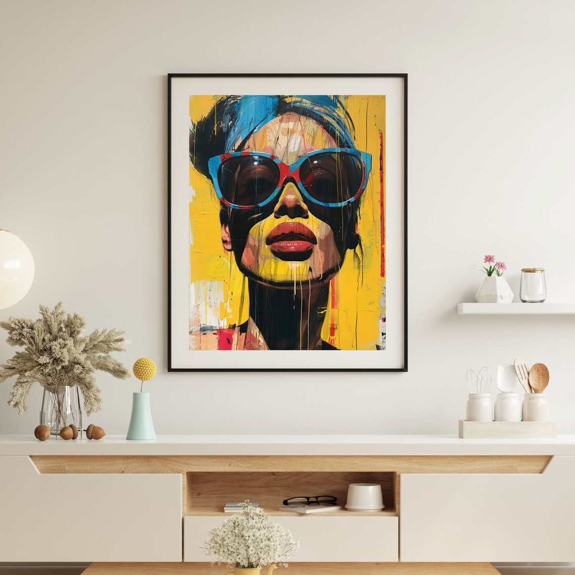 Bold Pop Art Woman With Big Sunglasses Poster On Yellow Paint - Image 6