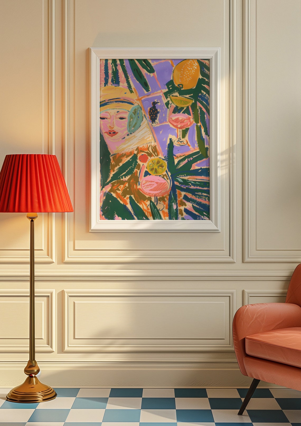 Fauvist Woman Portrait With Tropical Cocktails Purple Modern Poster - Image 5
