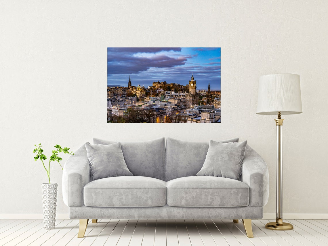 Edinburgh Old Town Skyline Castle And Clock Tower At Dusk Poster - Image 2