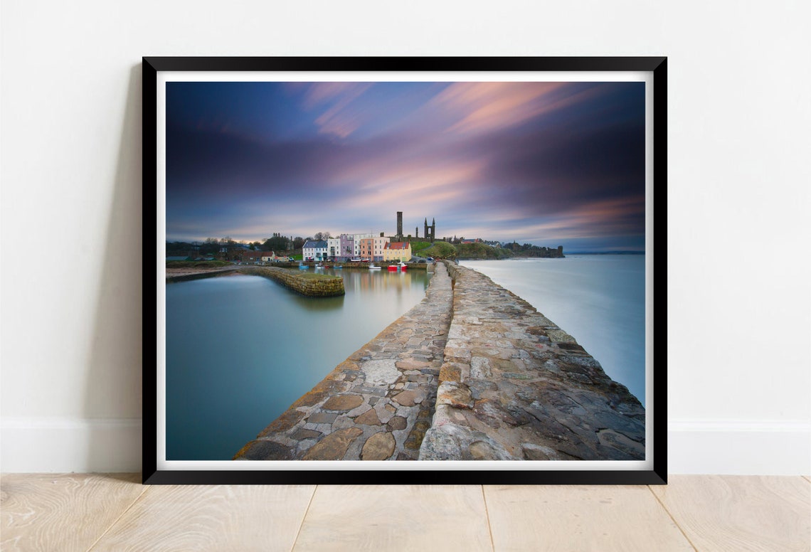 St Andrews Scotland Harbour Pier Long Exposure Cathedral Ruins Poster