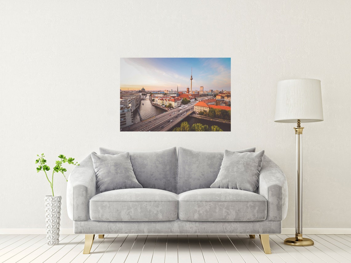 Berlin Germany Sunset City Skyline TV Tower River Aerial Poster - Image 2