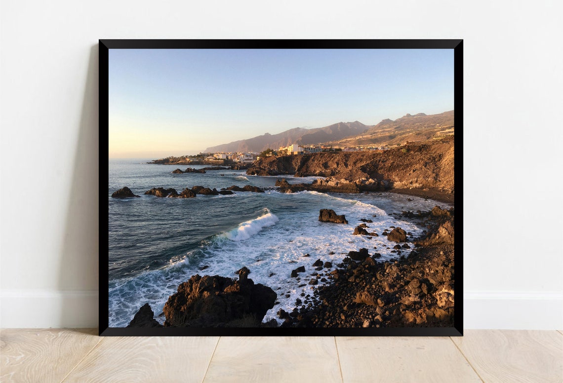 Tenerife Canary Islands Rocky Coast Sunset Waves Photo Poster - Image 2