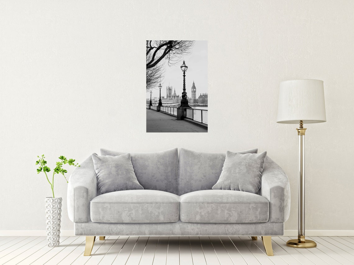 Big Ben River Thames Black And White Embankment London Poster - Image 2
