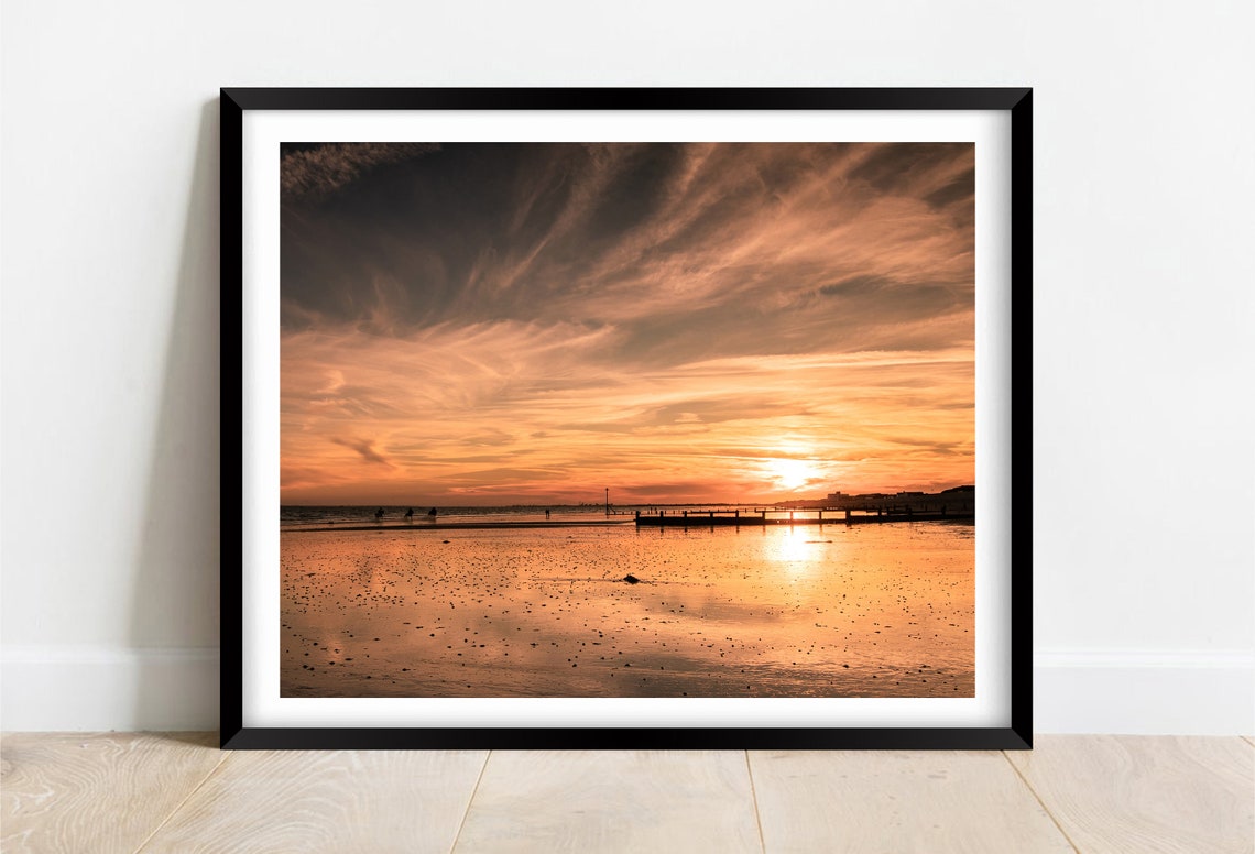 Bracklesham Bay West Sussex Sunset Wet Sand Reflection Poster