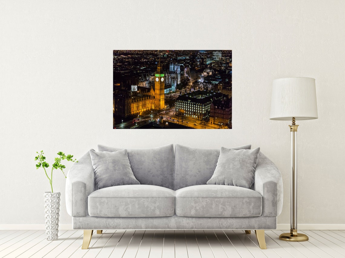 Big Ben Westminster London At Night Aerial Glowing City Poster - Image 2