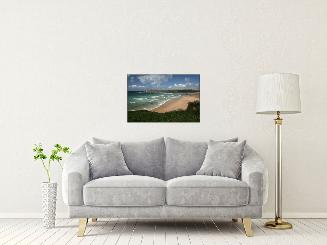 Crantock Beach Cornwall Surf Waves Green Headland View Poster - Image 2