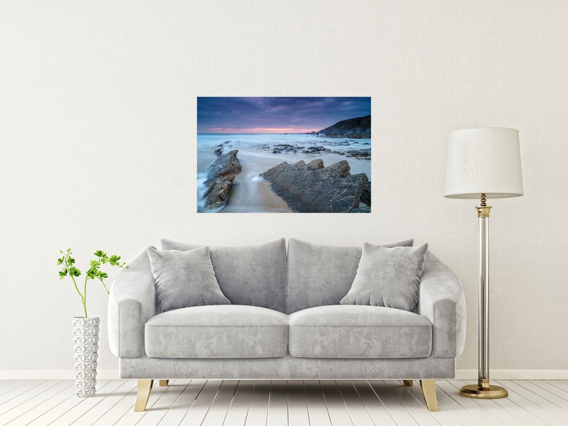 Dollar Cove Cornwall Rocky Beach At Dusk Long Exposure Poster - Image 2