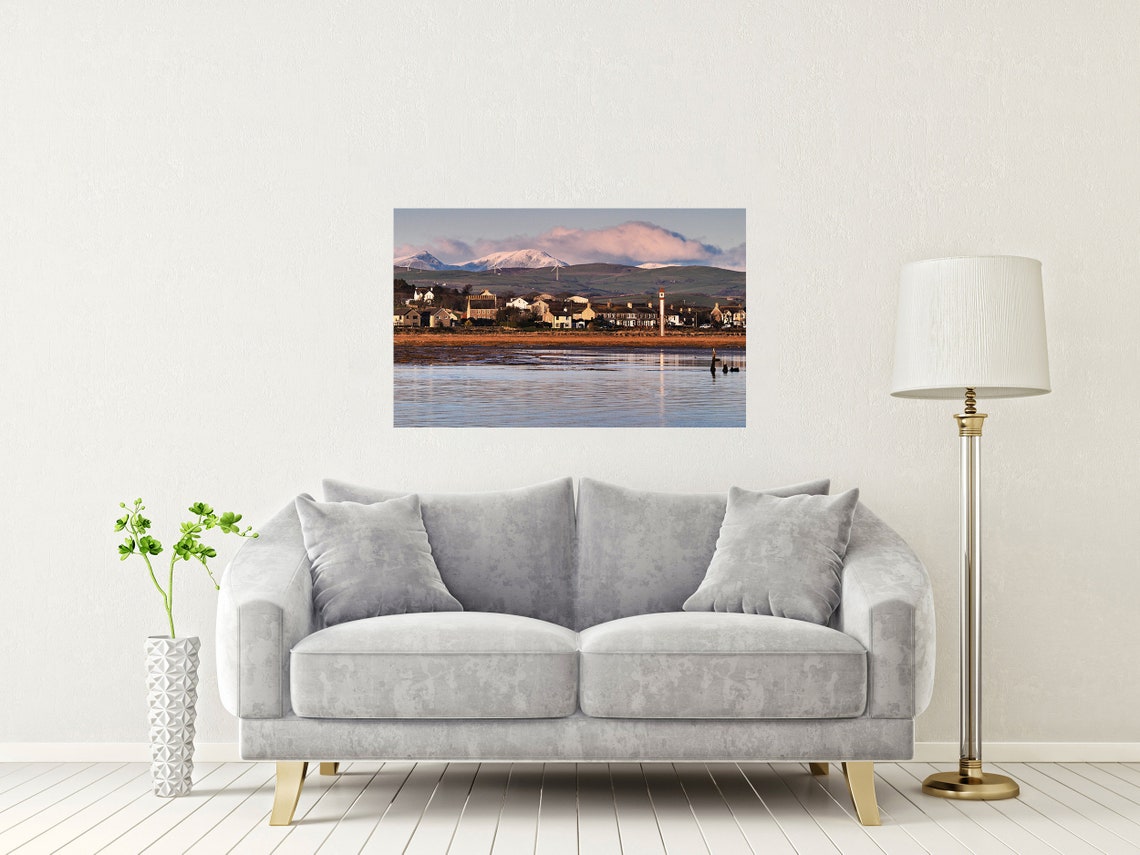 Rampside Cumbria Village Snow Capped Mountains Landscape Print - Image 2