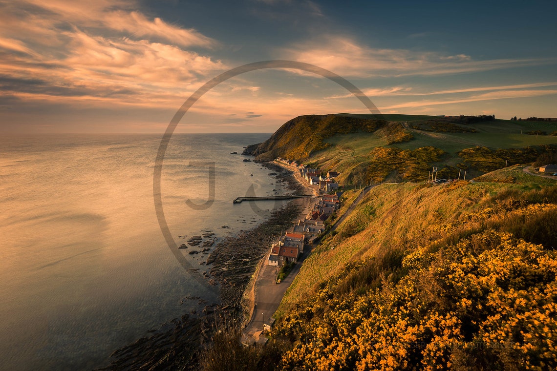 Coastal Village on Cliffs at Golden Sunset Over the Sea Poster - Image 3