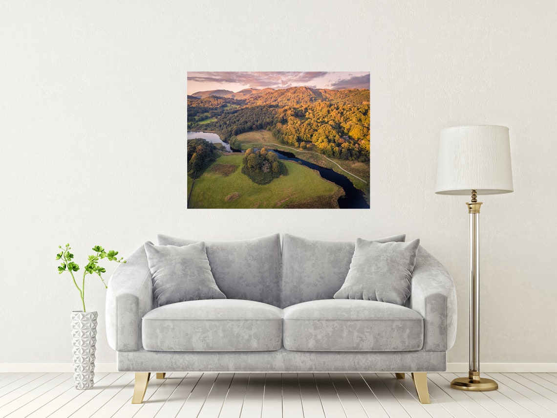 Elterwater Lake District Valley At Golden Sunset Aerial View Poster - Image 2