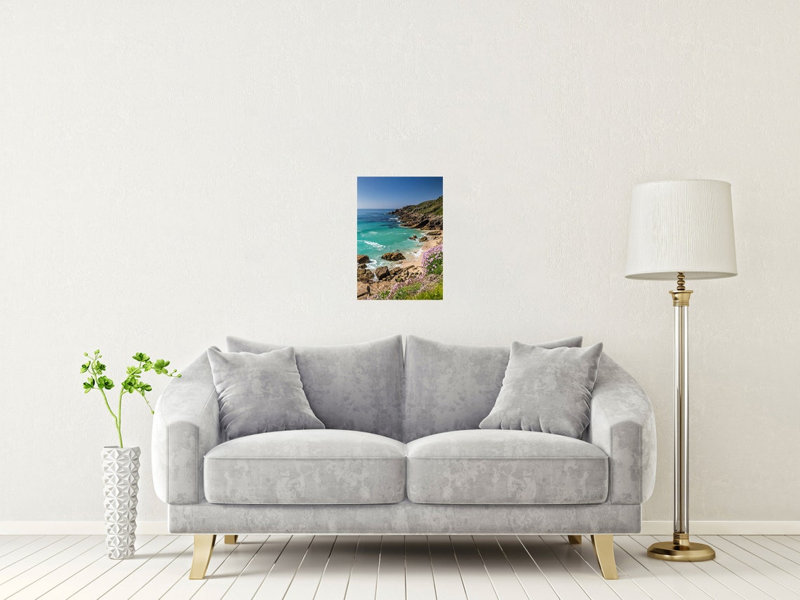 Porthchapel Beach Cornwall Rocky Cove Wildflowers Turquoise Sea Poster - Image 2