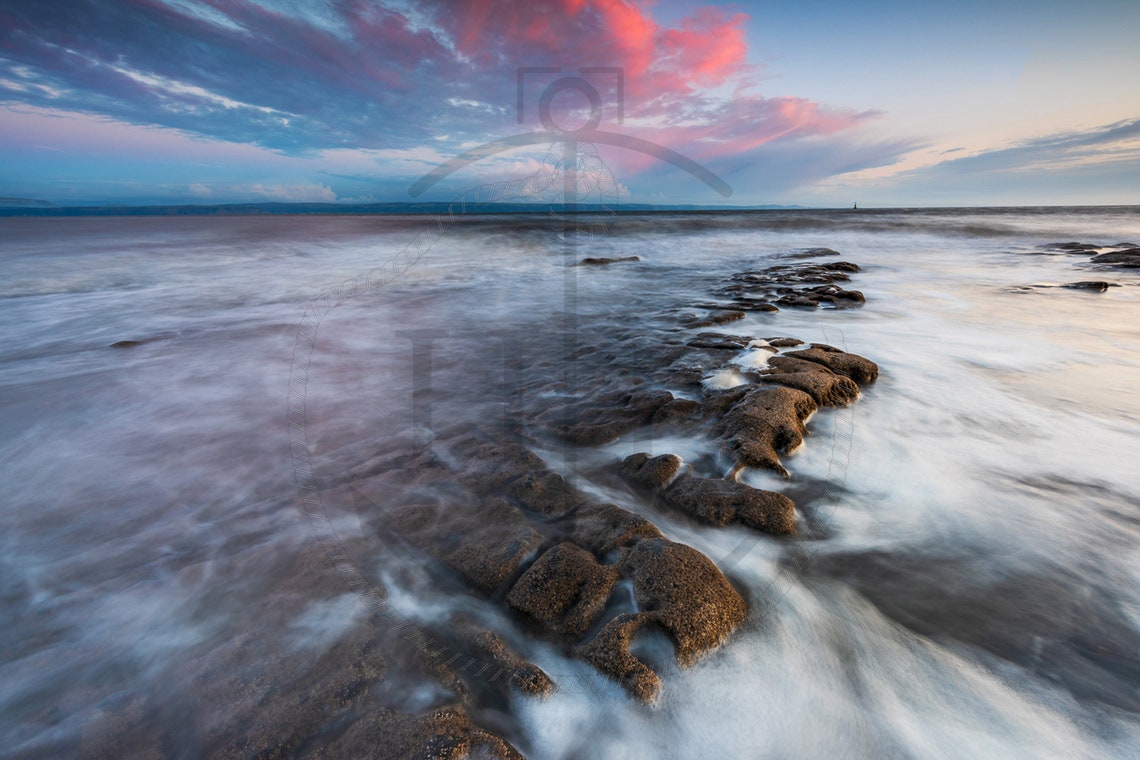 Monknash Coast Glamorgan Wales Sunset Rocky Reef Scene Poster - Image 3