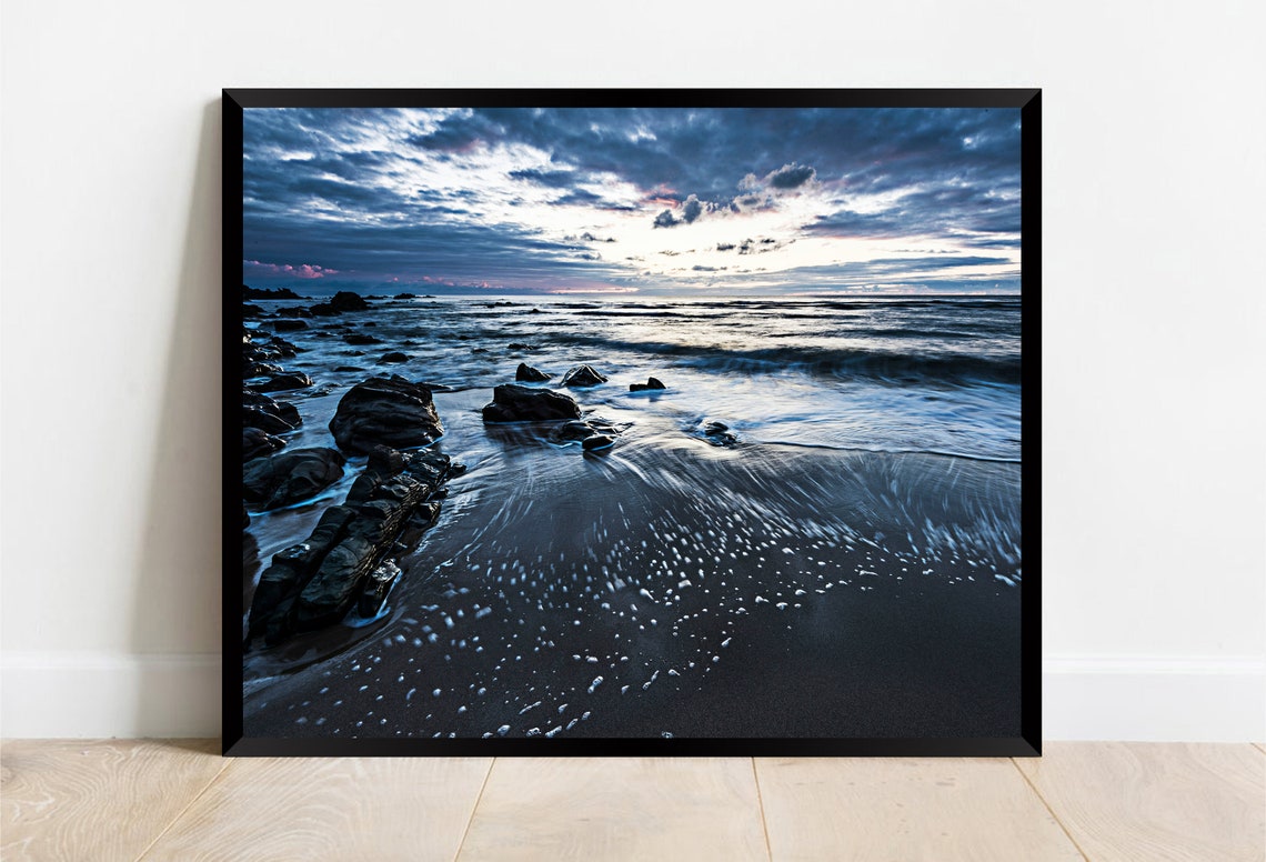 Crantock Beach Cornwall Rocky Shore Twilight Seascape Poster - Image 2