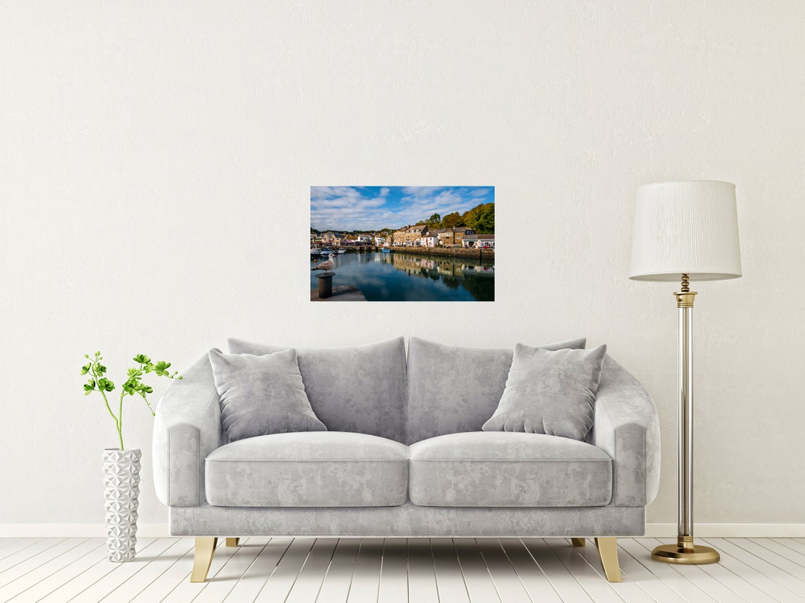 Padstow Harbour Cornwall Seagull Over Boats Waterfront Scene Poster - Image 2