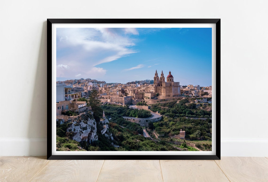 Mellieha Malta Historic Church Red Dome Hilltop Old Town Poster